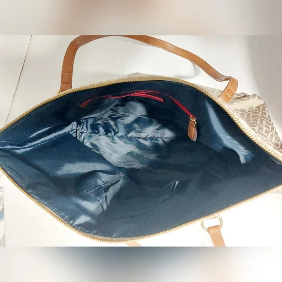 Tommy Hilfiger Large Brown Gold Monogram TH Tote Bag